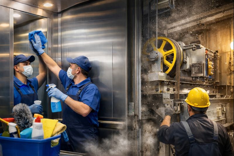 نظافت آسانسور و کنترل گرد و غبار تجهیزات | راهکارهای حرفهای نیکان پایدار